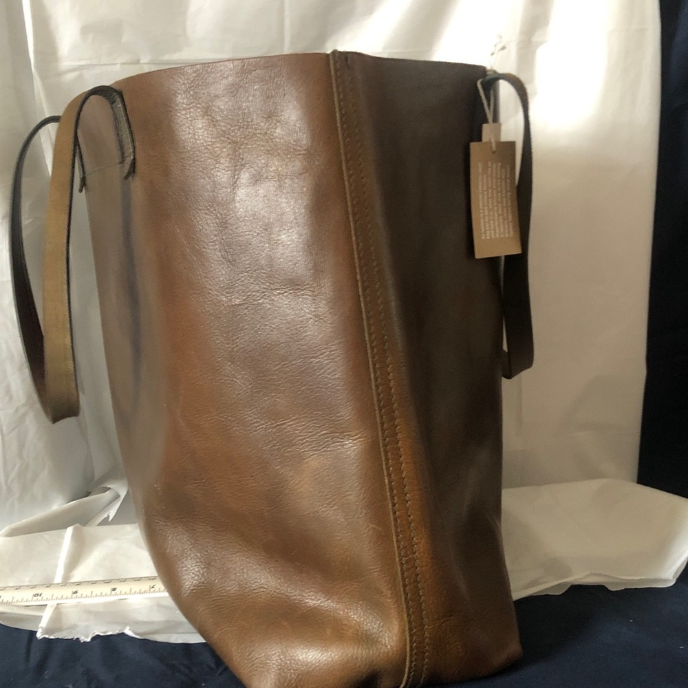 Madewell brown leather tote inner side zip pocket 14” x 14” x 6” NWTags - Picture 9 of 9